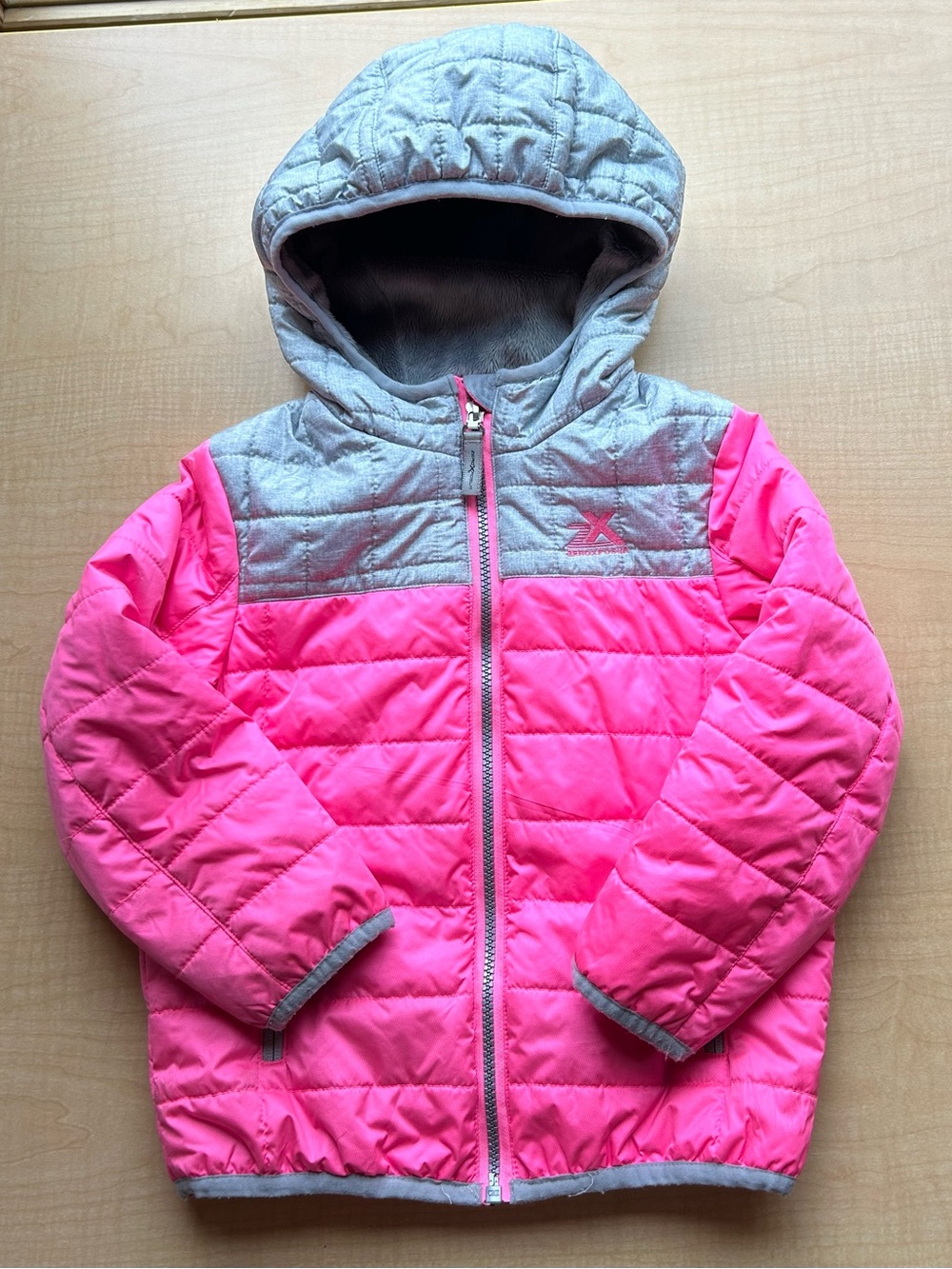 ZeroXposur Toddler Girls Hooded Winter Puffer Jacket, Pink/Gray, Size 4T